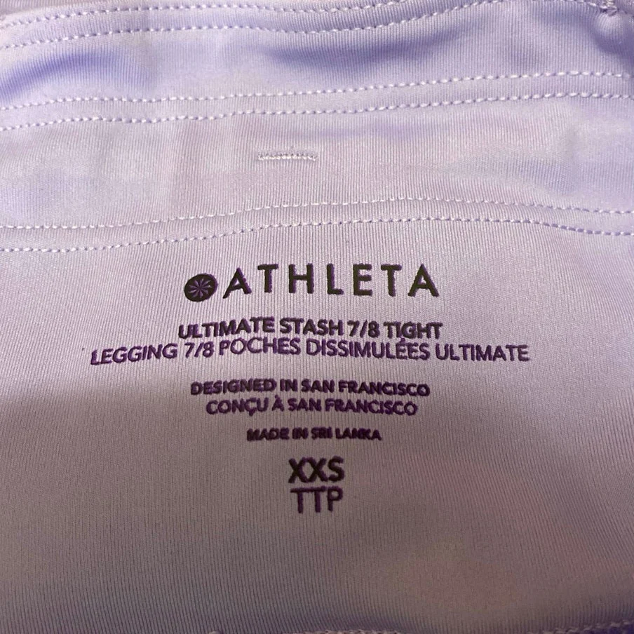 Athleta Purple Ultimate Stash Sports Bra Crop Top Leggings Pants 2 Pc Set XS/2XS - Image 7
