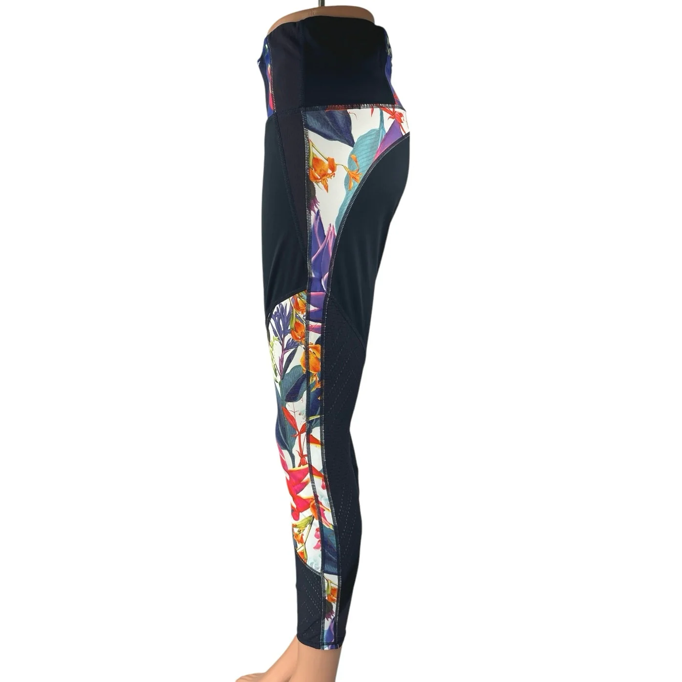 Athleta Tropical Precision Black High Waist Skinny Activewear Legging Pants M - Image 2