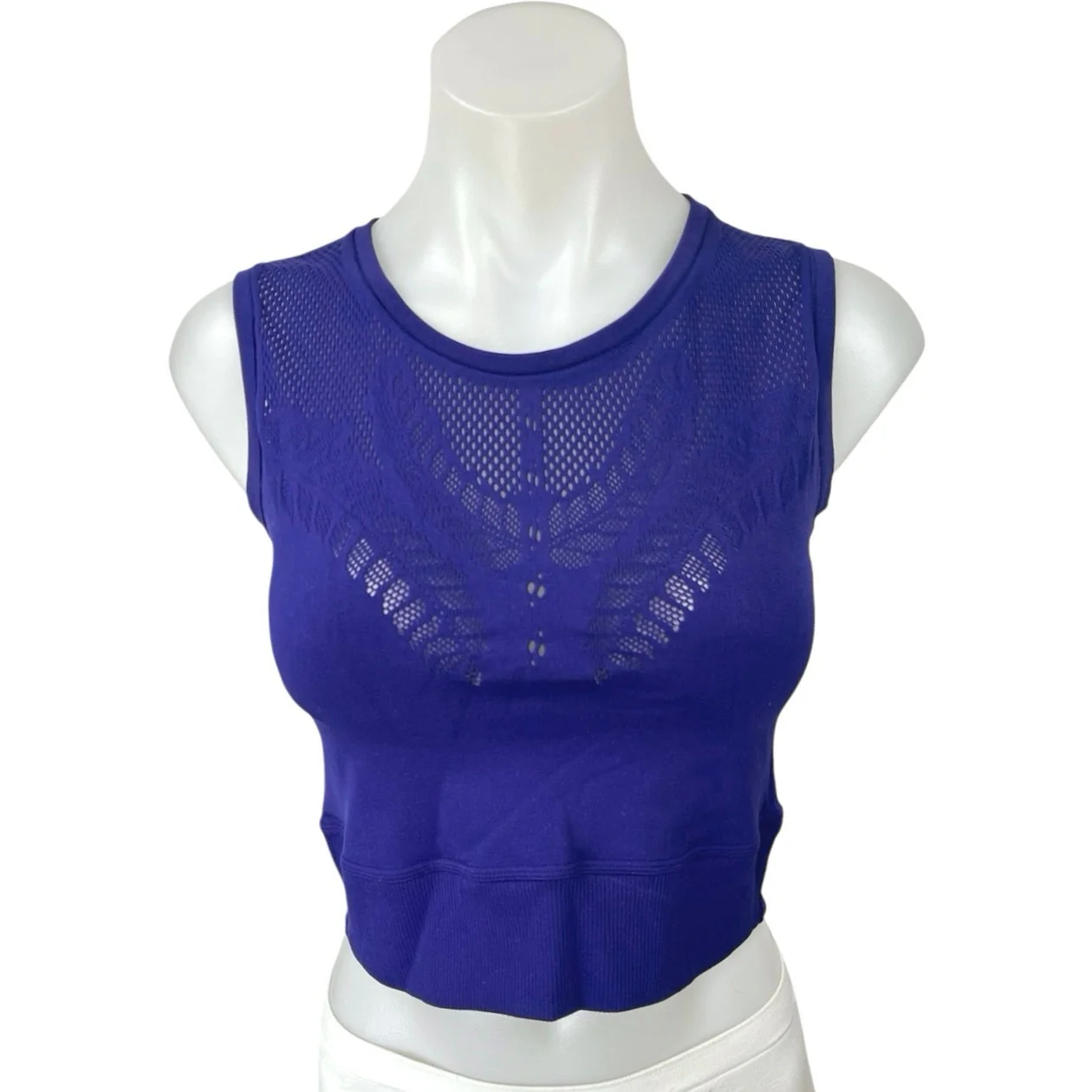 Athleta Ujjayi Blue Sleeveless Mesh Activewear Yoga Pullover Crop Tank Top S/M