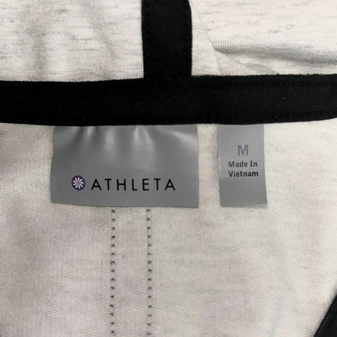 Athleta White Black V Neck Tie Hem Raglan Sentry Pullover Sweatshirt Size M - Image 4