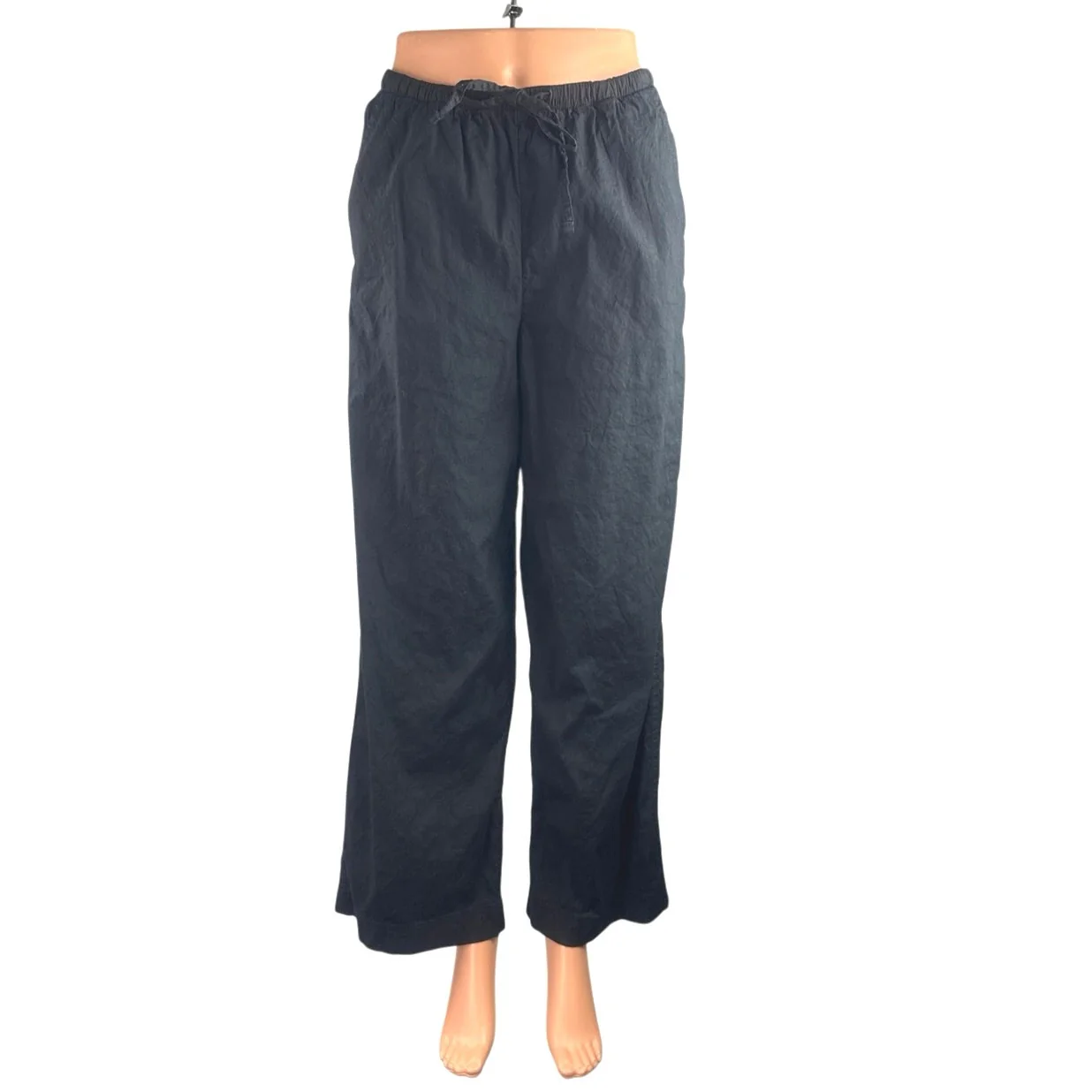 Athleta Women's Black Linen High Rise Lounge Wide Leg Palazzo Trousers Pants XXS