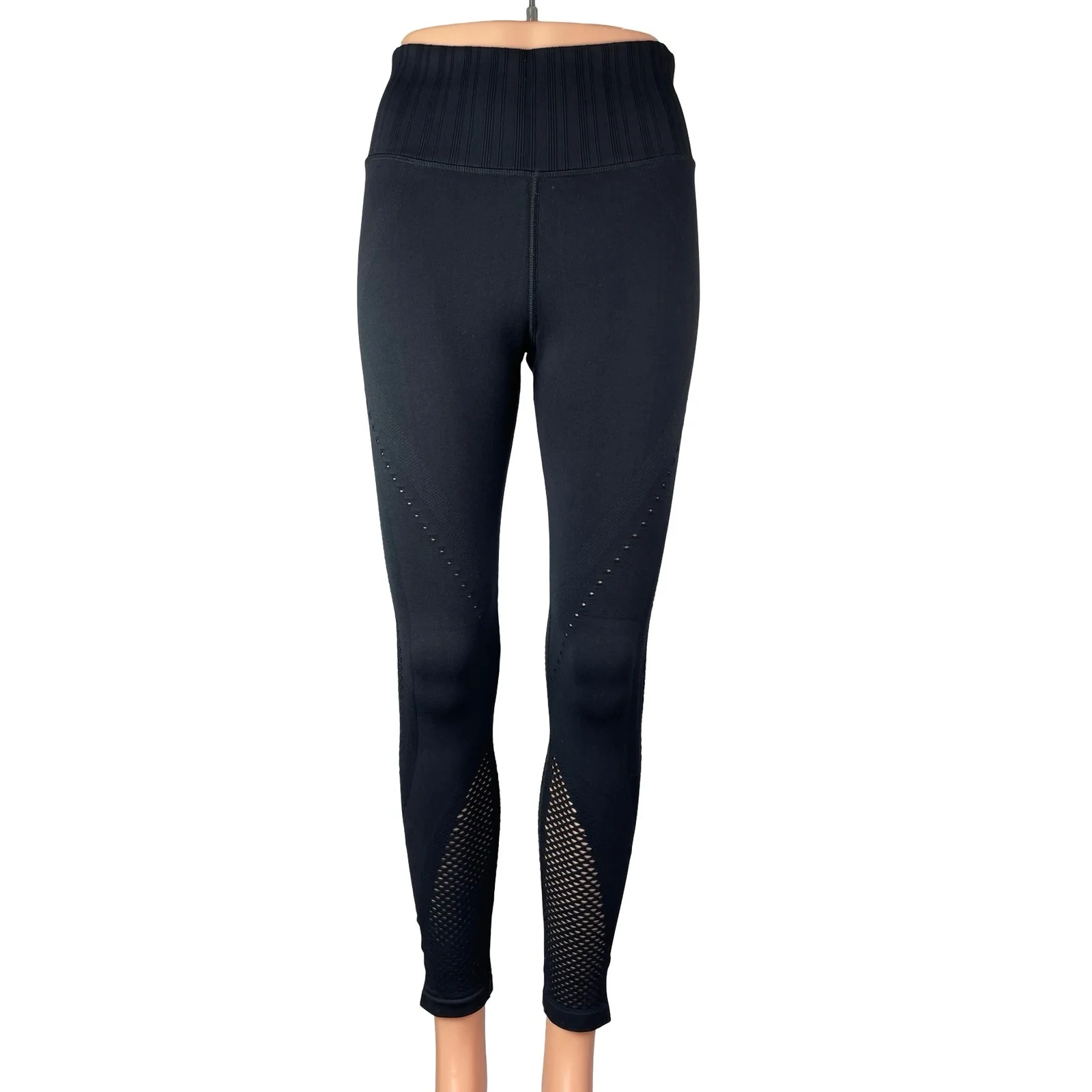 Athleta Women's Black Mesh Fishnet High Rise Yoga Athletic Leggins Pants Size S