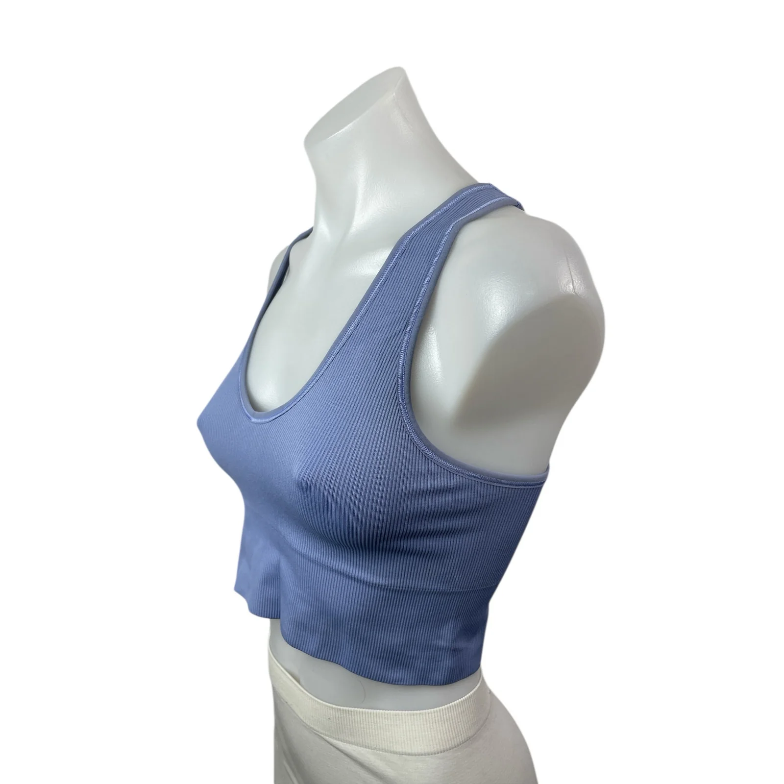 Athleta Women's Blue Ribbed Knit Sleeveless Yoga Workout Athletic Crop Top Sz S - Image 2