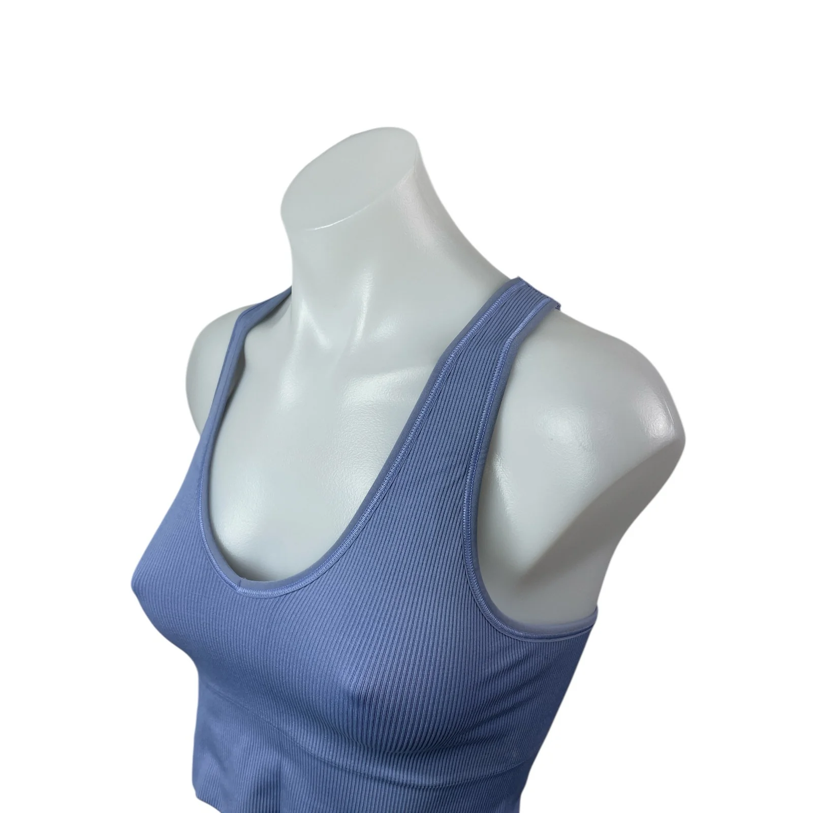 Athleta Women's Blue Ribbed Knit Sleeveless Yoga Workout Athletic Crop Top Sz S - Image 3