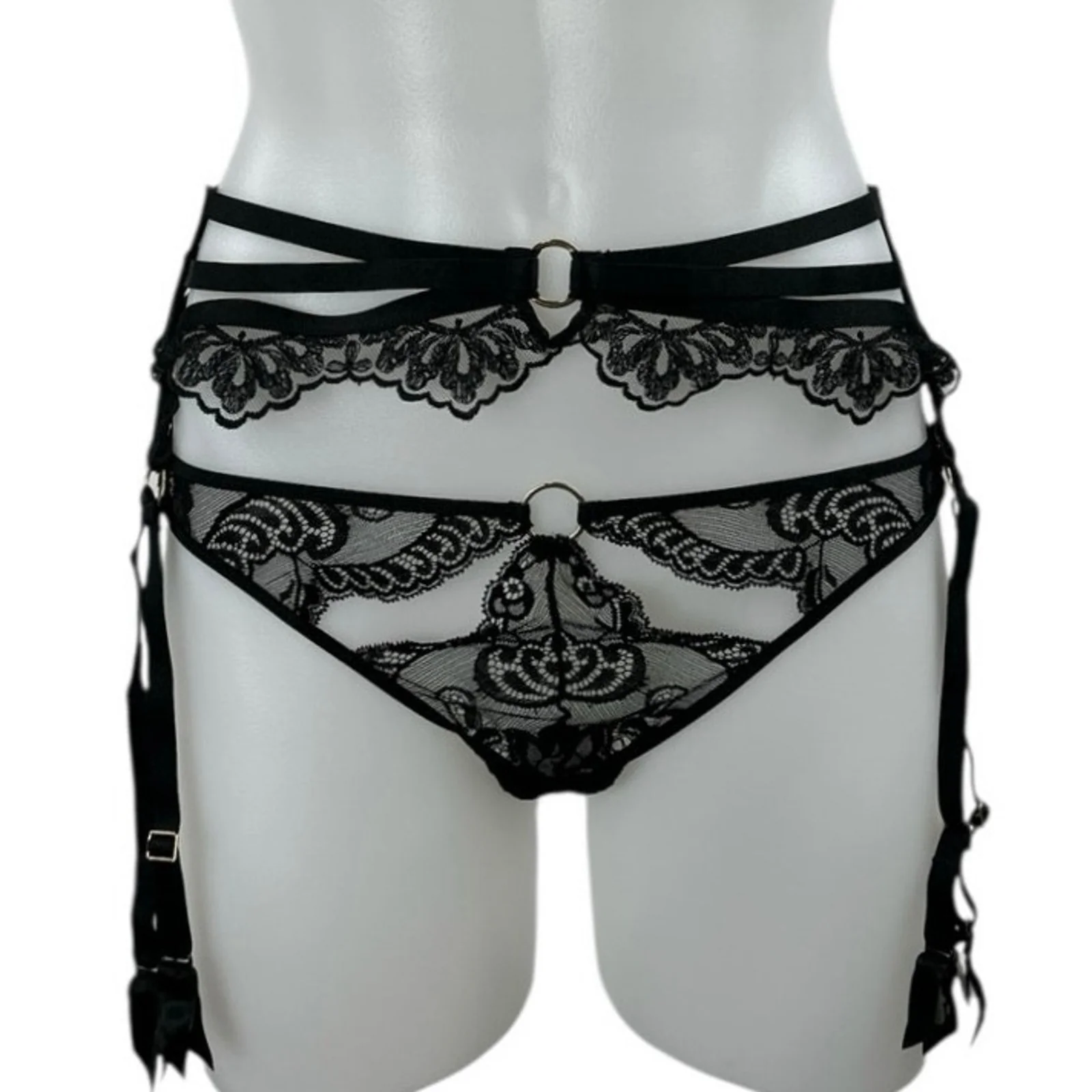 Aubade Women's Black Lace Sheer Corset Garter Belt Waist Cincher Lingerie Size S