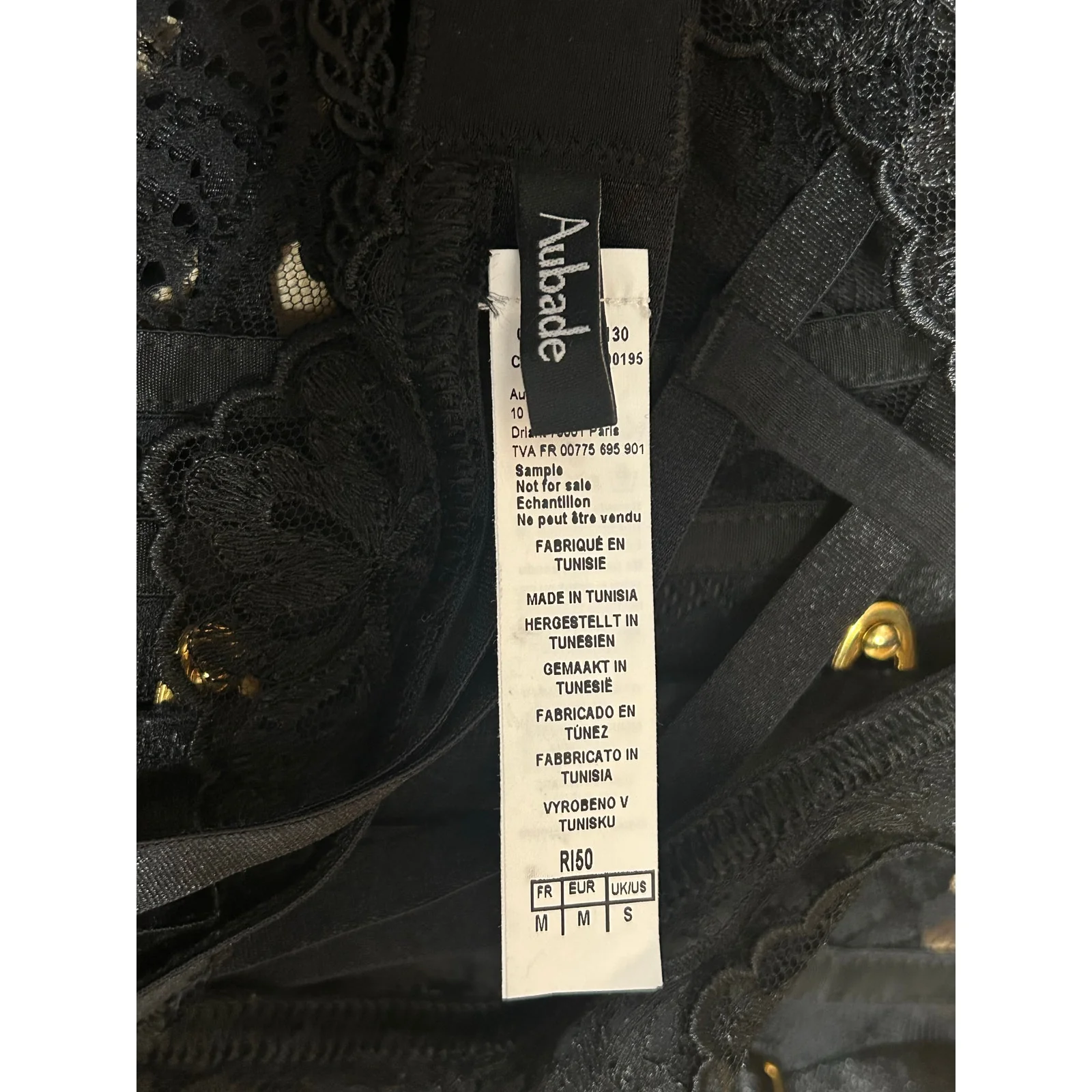 Aubade Women's Black Lace Sheer Corset Garter Belt Waist Cincher Lingerie Size S - Image 5