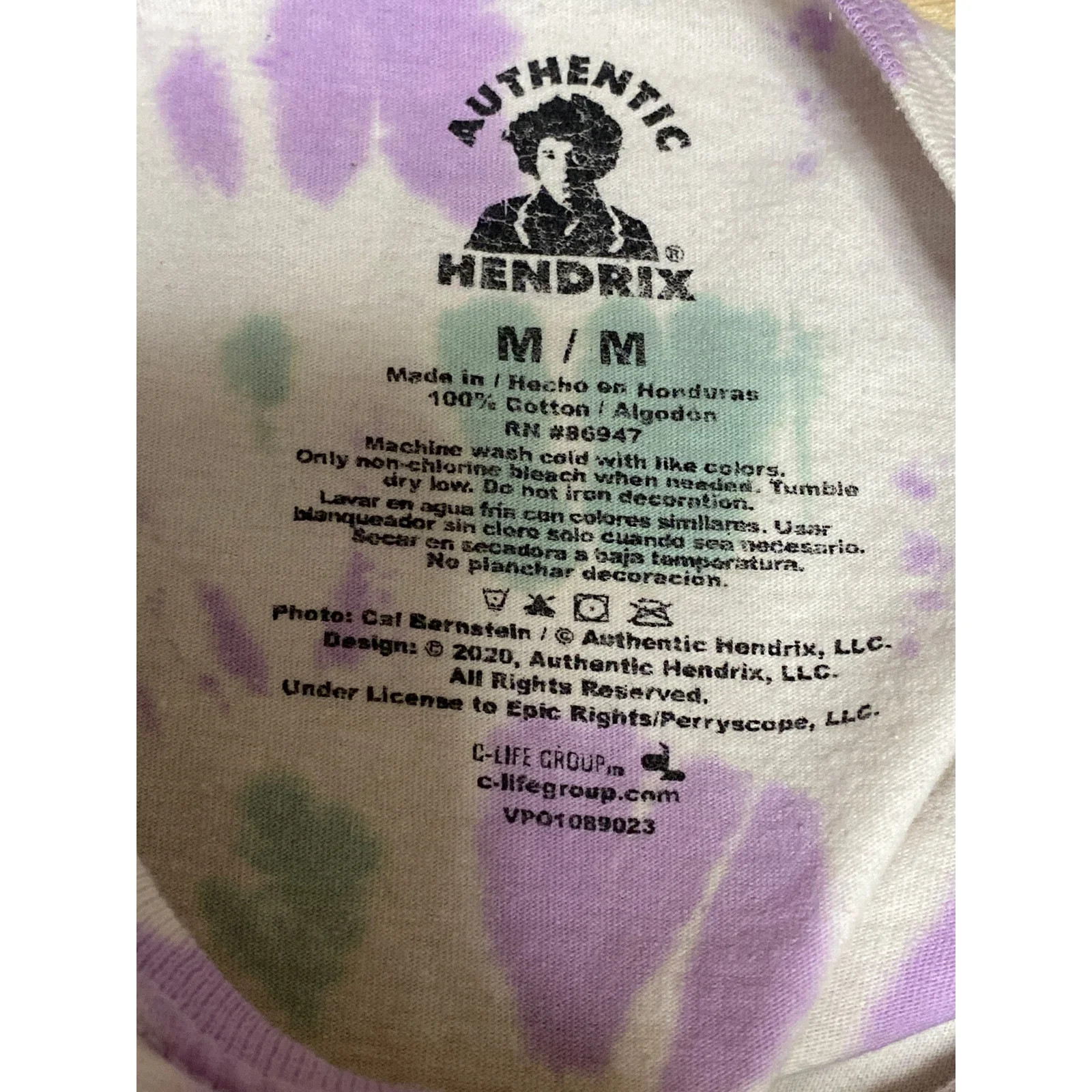 Authentic Hendrix Men's Beige Jimi Hendrix Tie Dye Long Sleeve T Shirt Tee Top M - Image 5