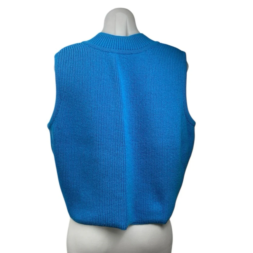 AVN Women's Blue Sleeveless V Neck Knit Boxy Crop Tank Sweater Vest Top Size 12 - Image 3