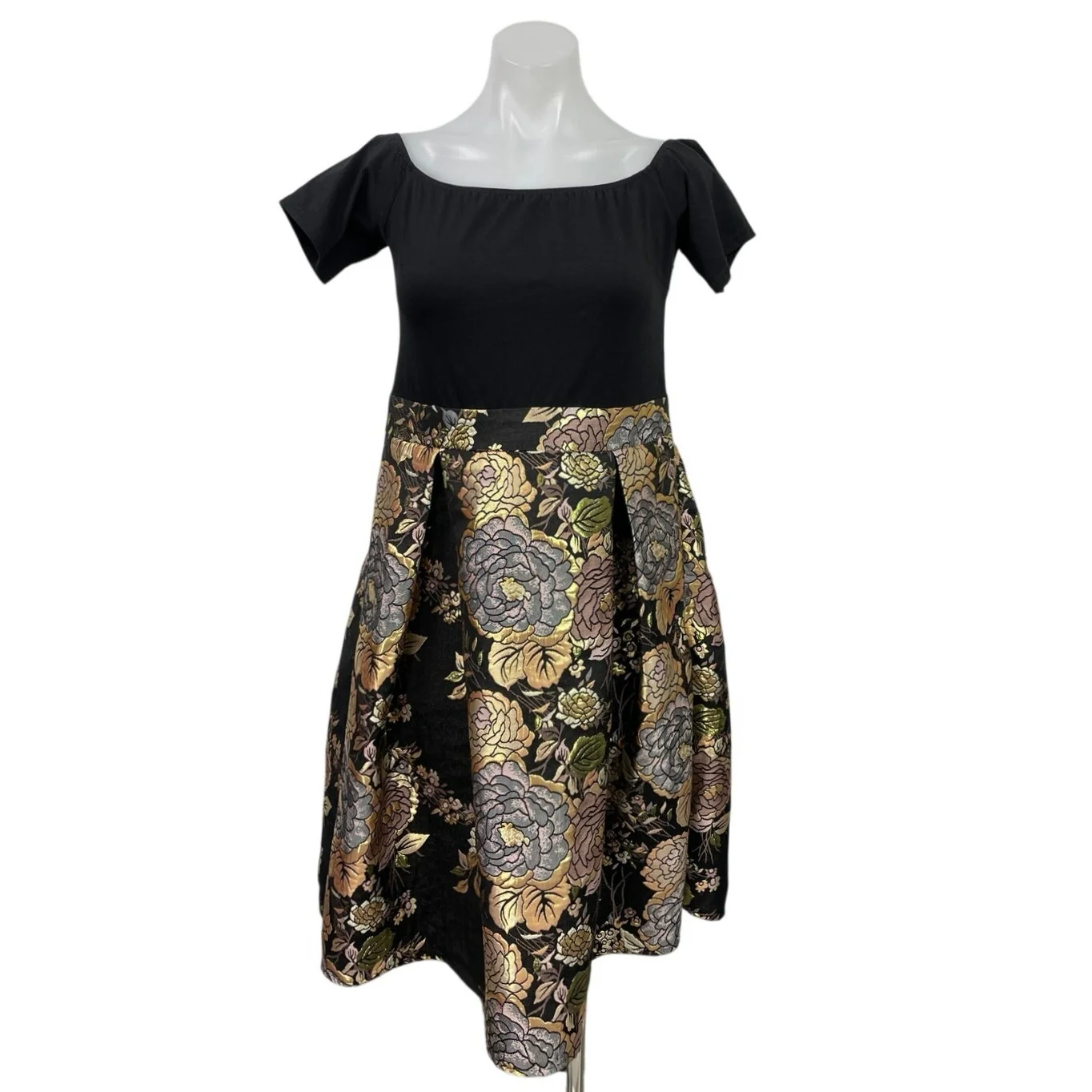 AX Paris Black Floral Off The Shoulder Skater Fit & Flare Mini Dress Size 14