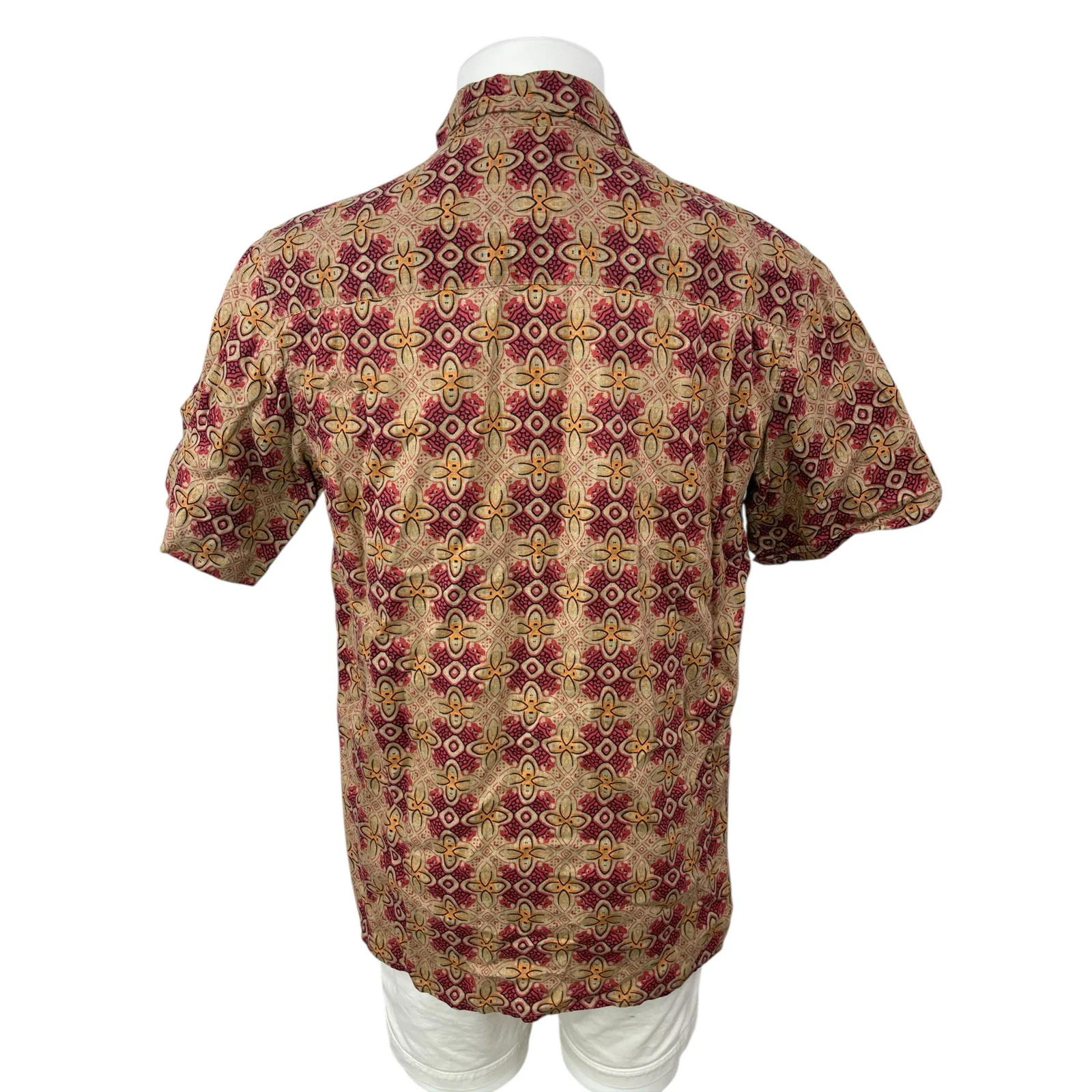 Axist 100% Linen Men's Multicolor Geometric Short Sleeve Button Down Shirt Top M - Image 2