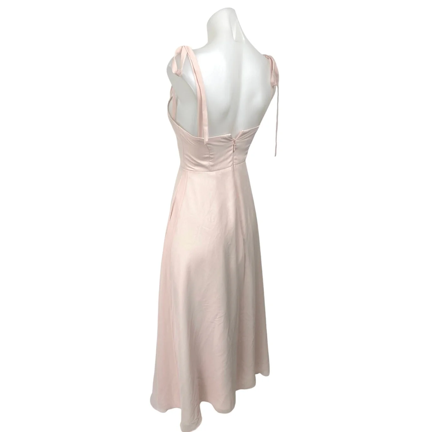 Azazie Pink Sleeveless Tie Strap Bridesmaid Cami Tank Fit & Flare Midi Dress 14 - Image 3