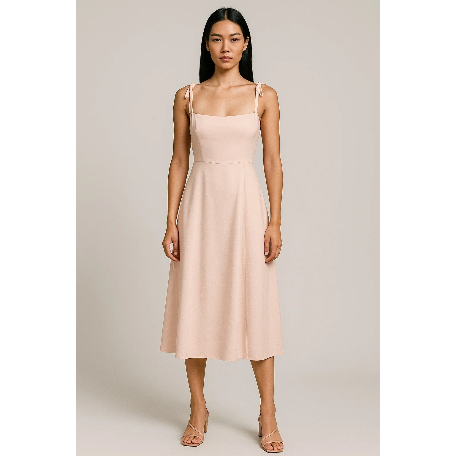 Azazie Pink Sleeveless Tie Strap Bridesmaid Cami Tank Fit & Flare Midi Dress 14 - Image 6