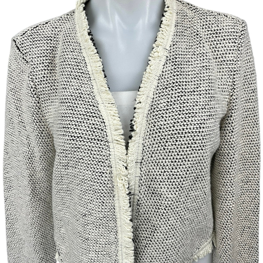 Bagatelle Gray Metallic Tweed Long Sleeve Open Front Fringe Blazer Coat Jacket S - Image 3