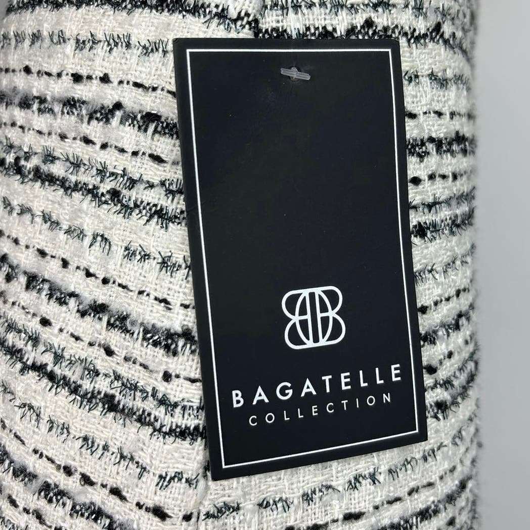Bagatelle NWT White Black Tweed Striped Asymmetric Pencil Straight Wrap Skirt L - Image 5