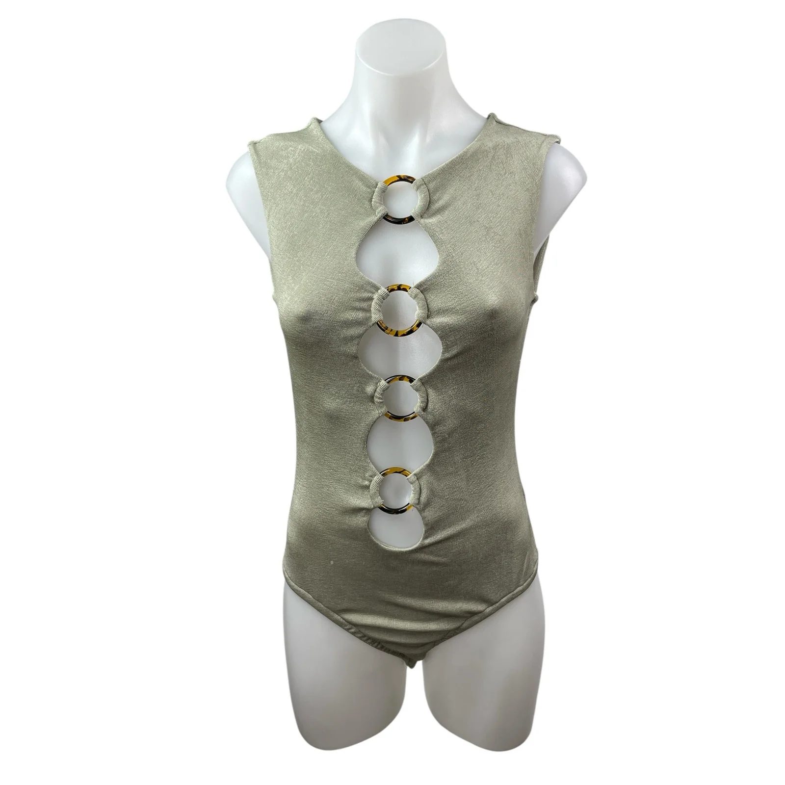 Bailey Rose O-Ring Cut Out Women's Green Sleeveless Slim Tank Bodysuit Top Sz M