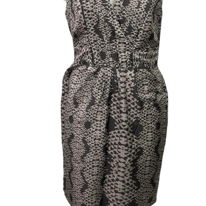 Banana Republic 100% Silk Snake Print VNeck Sleeveless Mini A-Line Wrap Dress 14 - Image 4