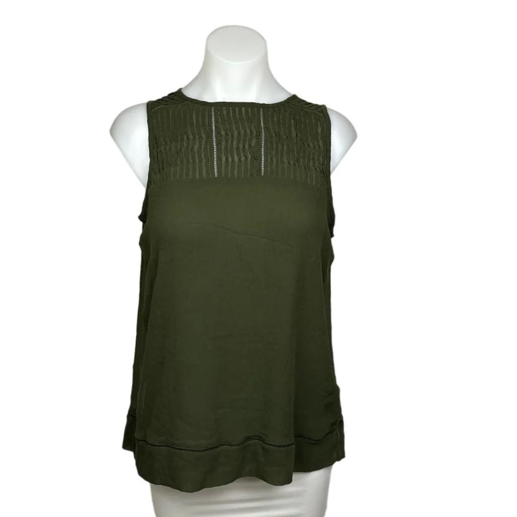 Banana Republic Army Green Ruched Pintuck Bateau Sleeveless Blouse Top Size S - Image 2