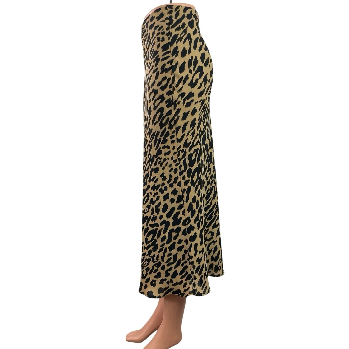Banana Republic Beige Leopard Animal Print High Waist Flare Midi Skirt Size L - Image 2