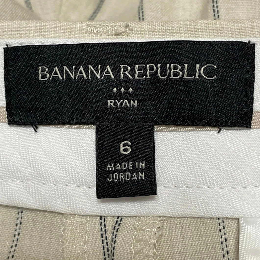 Banana Republic Beige Striped High Waisted Straight Leg Trousers Dress Pants 6 - Image 4