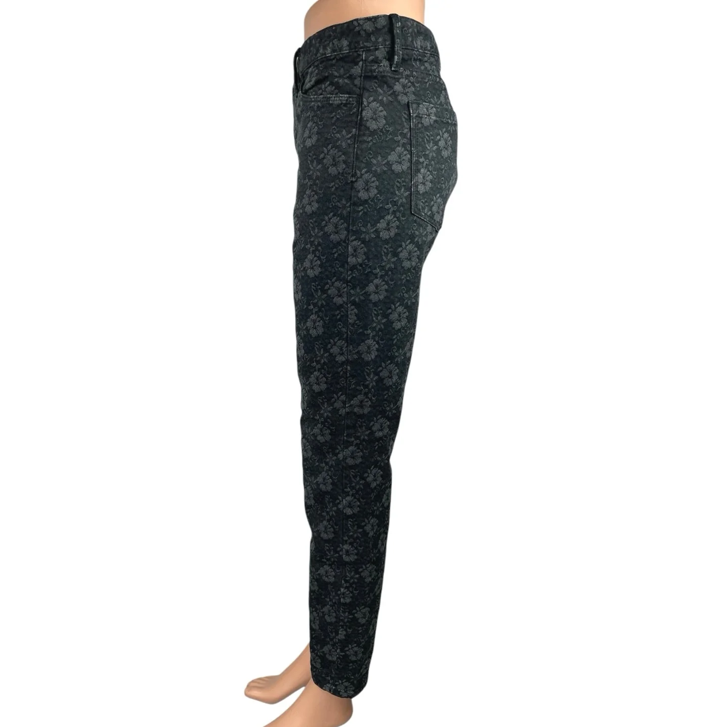 Banana Republic Black Gray Jacquard Floral Skinny Mid Rise Trousers Pants Sz 30 - Image 2