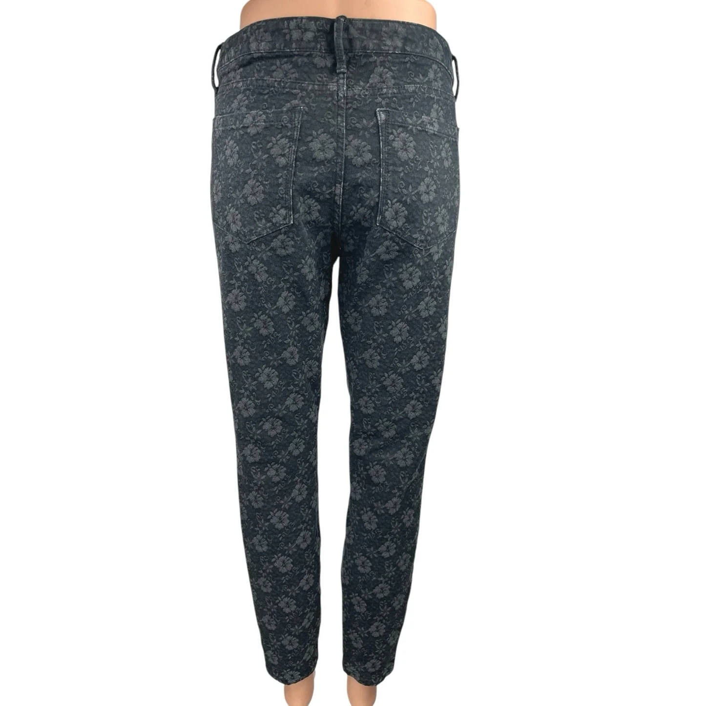 Banana Republic Black Gray Jacquard Floral Skinny Mid Rise Trousers Pants Sz 30 - Image 3