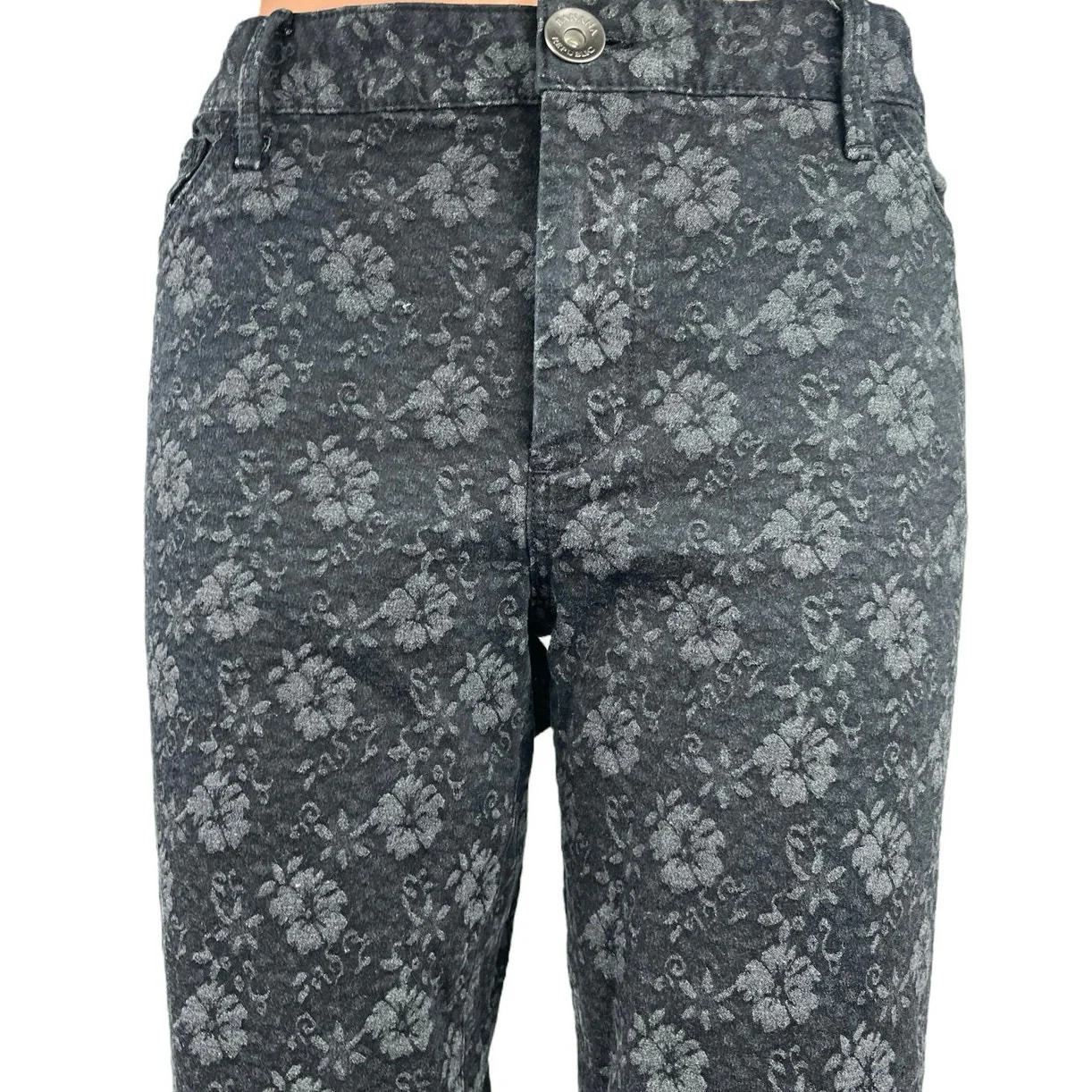 Banana Republic Black Gray Jacquard Floral Skinny Mid Rise Trousers Pants Sz 30 - Image 4