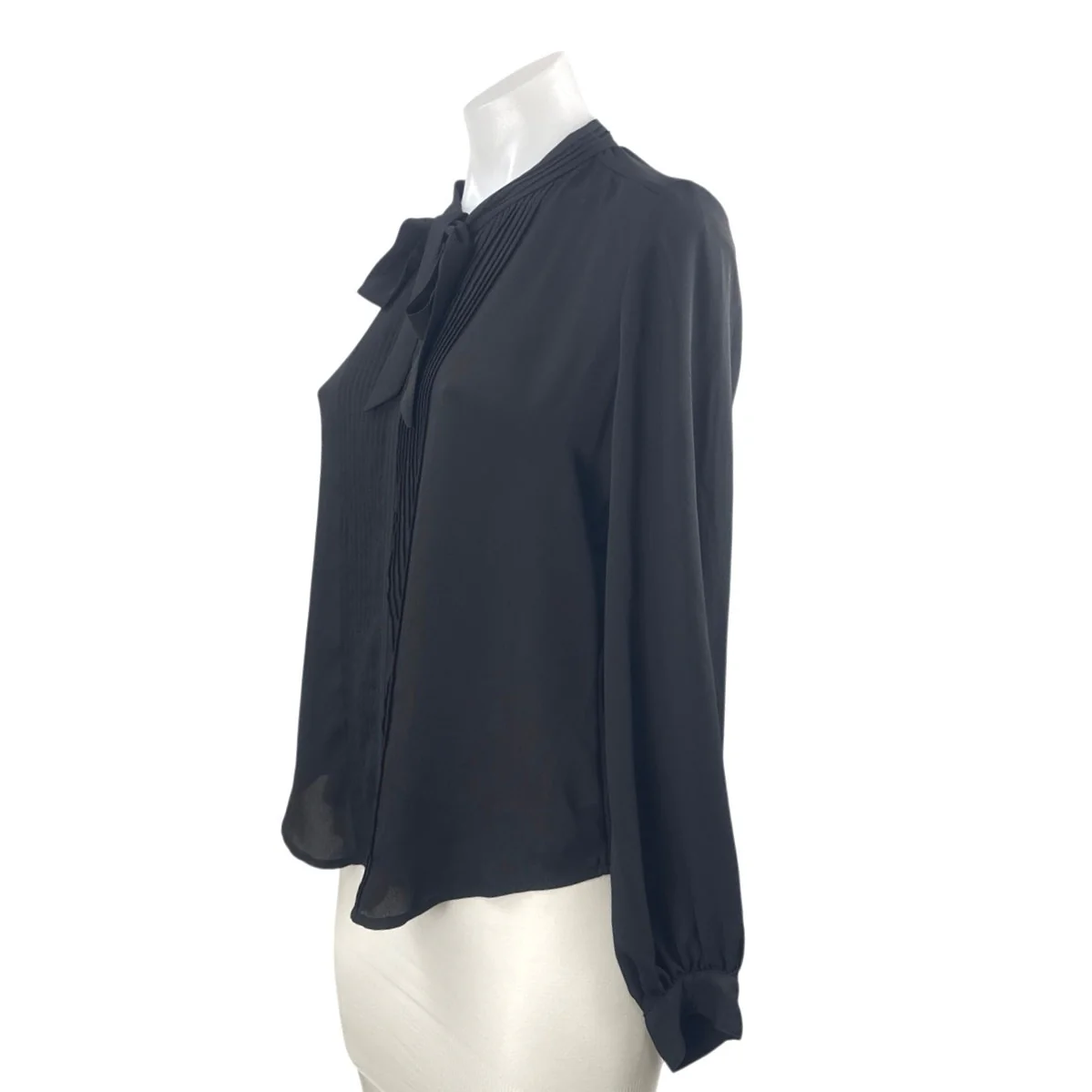 Banana Republic Black Pintuck Pleats Tie Neck Long Sleeve Shirt Blouse Top XS - Image 2