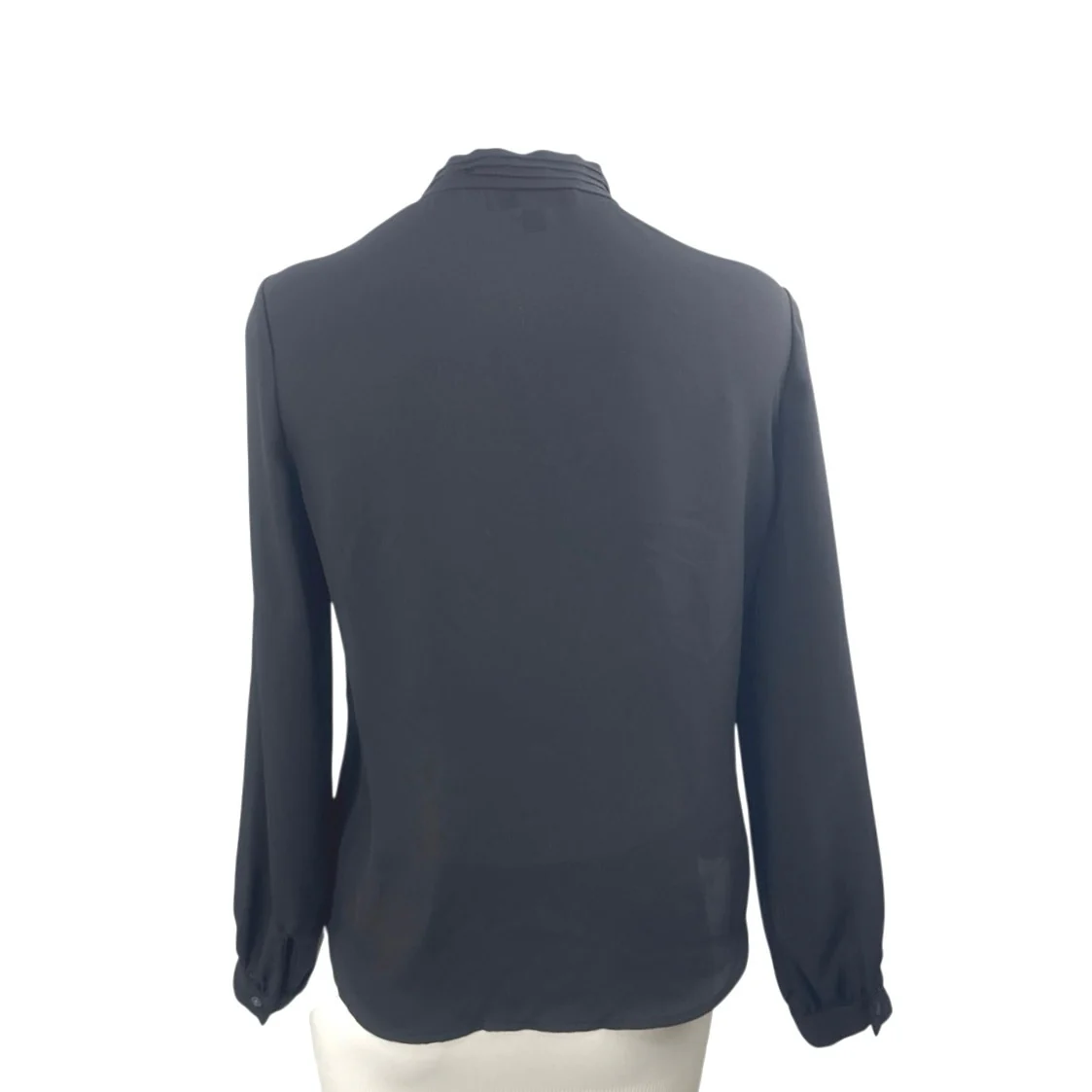Banana Republic Black Pintuck Pleats Tie Neck Long Sleeve Shirt Blouse Top XS - Image 3