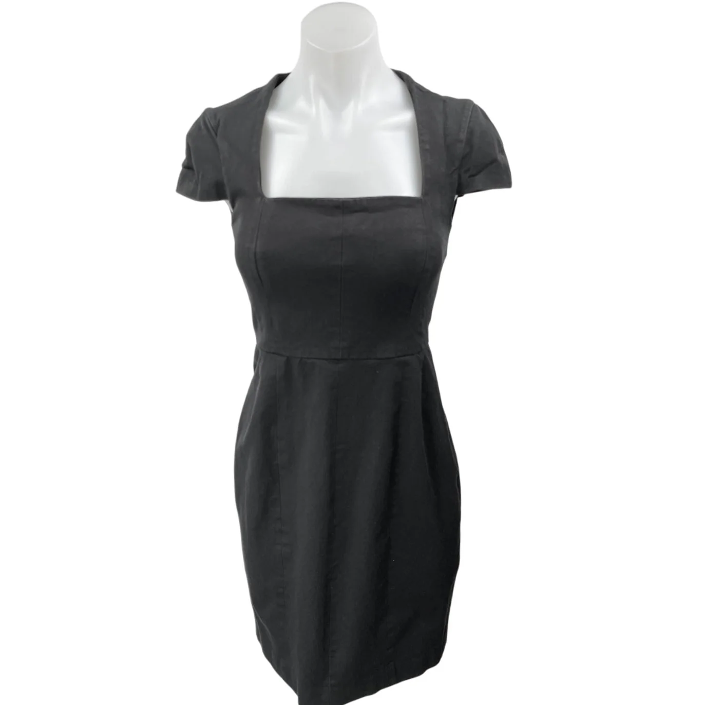Banana Republic Black Square Neck Short Cap Sleeve Knee Length Sheath Dress 2
