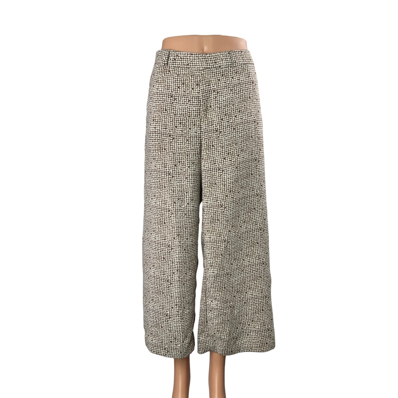 Banana Republic Blake Brown White High Rise Wide Leg Cropped Trousers Pants 6