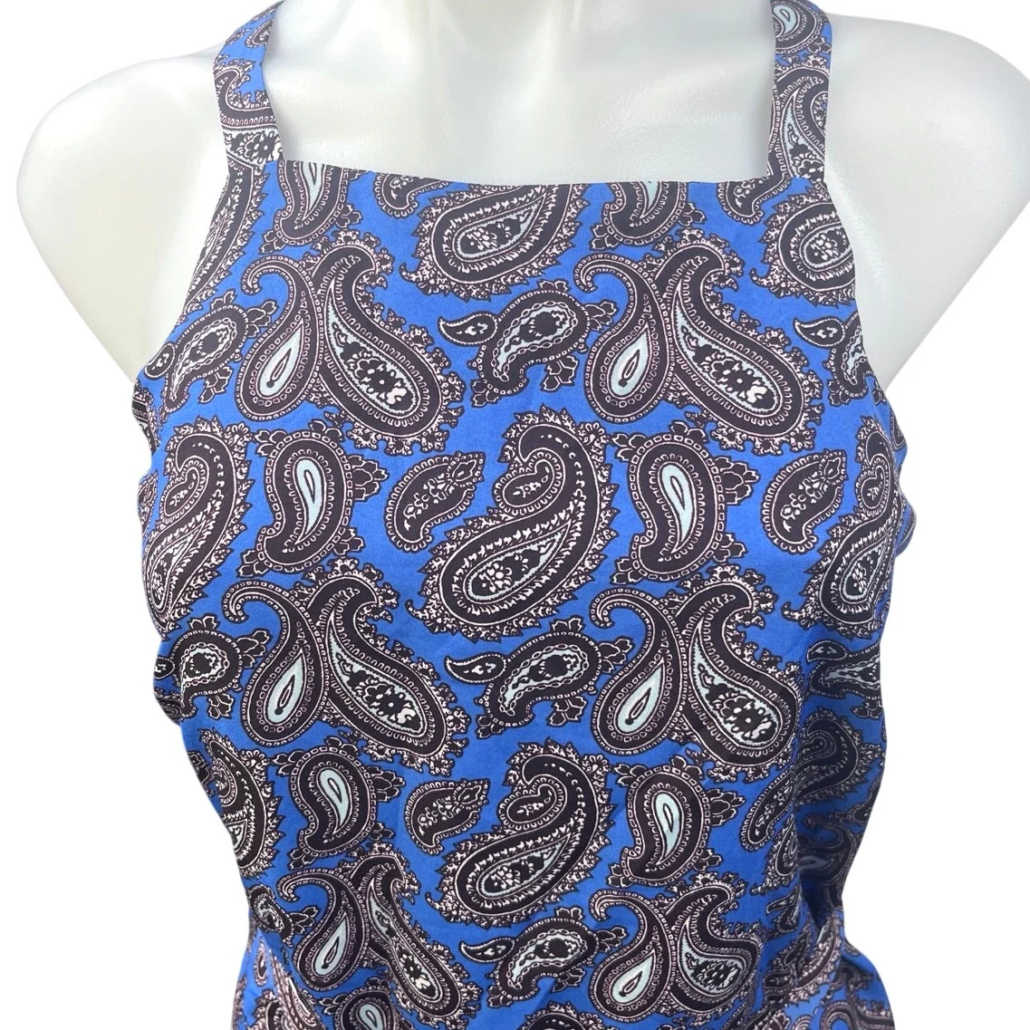 Banana Republic Blue Black Paisley Sleeveless Tie Waist Tunic Blouse Top Sz XS - Image 3
