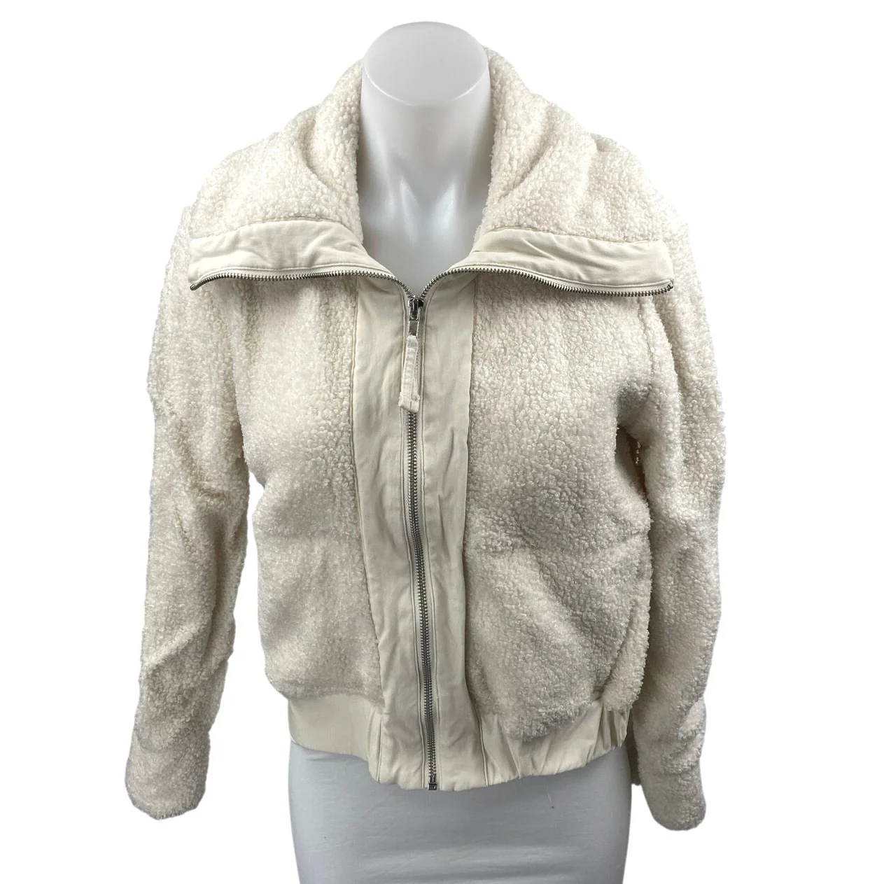 Banana Republic Cream Long Sleeve Full Zip Teddy Sherpa Bomber Jacket Size XS