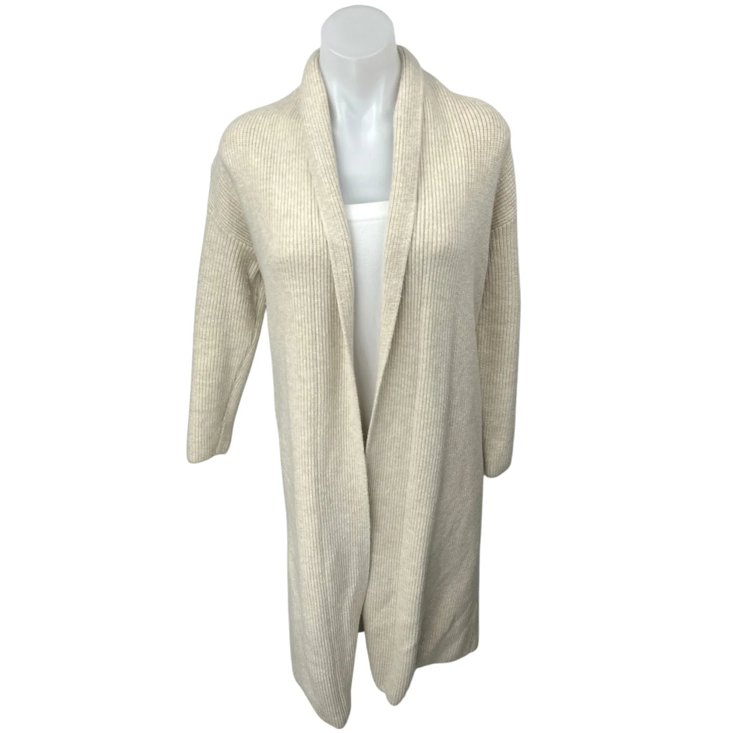 Banana Republic Cream Wool Rib Knit Open Front Long Sleeve Cardigan Sweater XS