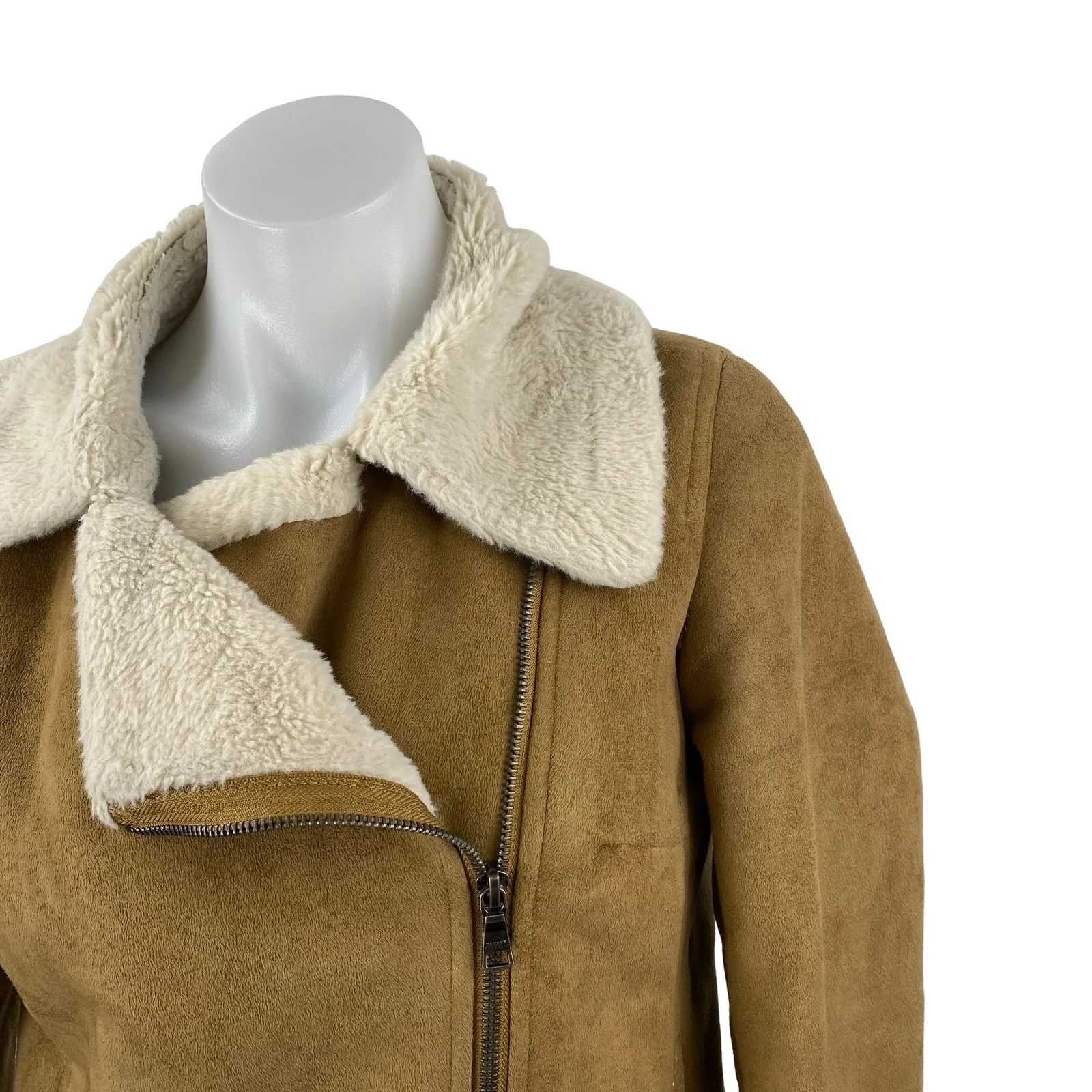Banana Republic Faux Shearling Collared Long Sleeve Moto Biker Coat Jacket Sz XS - Image 3