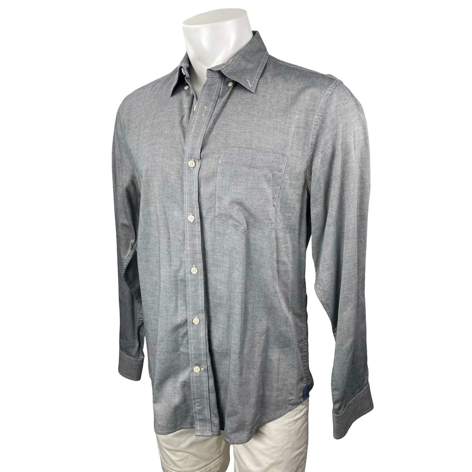Banana Republic Gray Collared Long Sleeve Chest Pocket Button Down Shirt Top L - Image 2