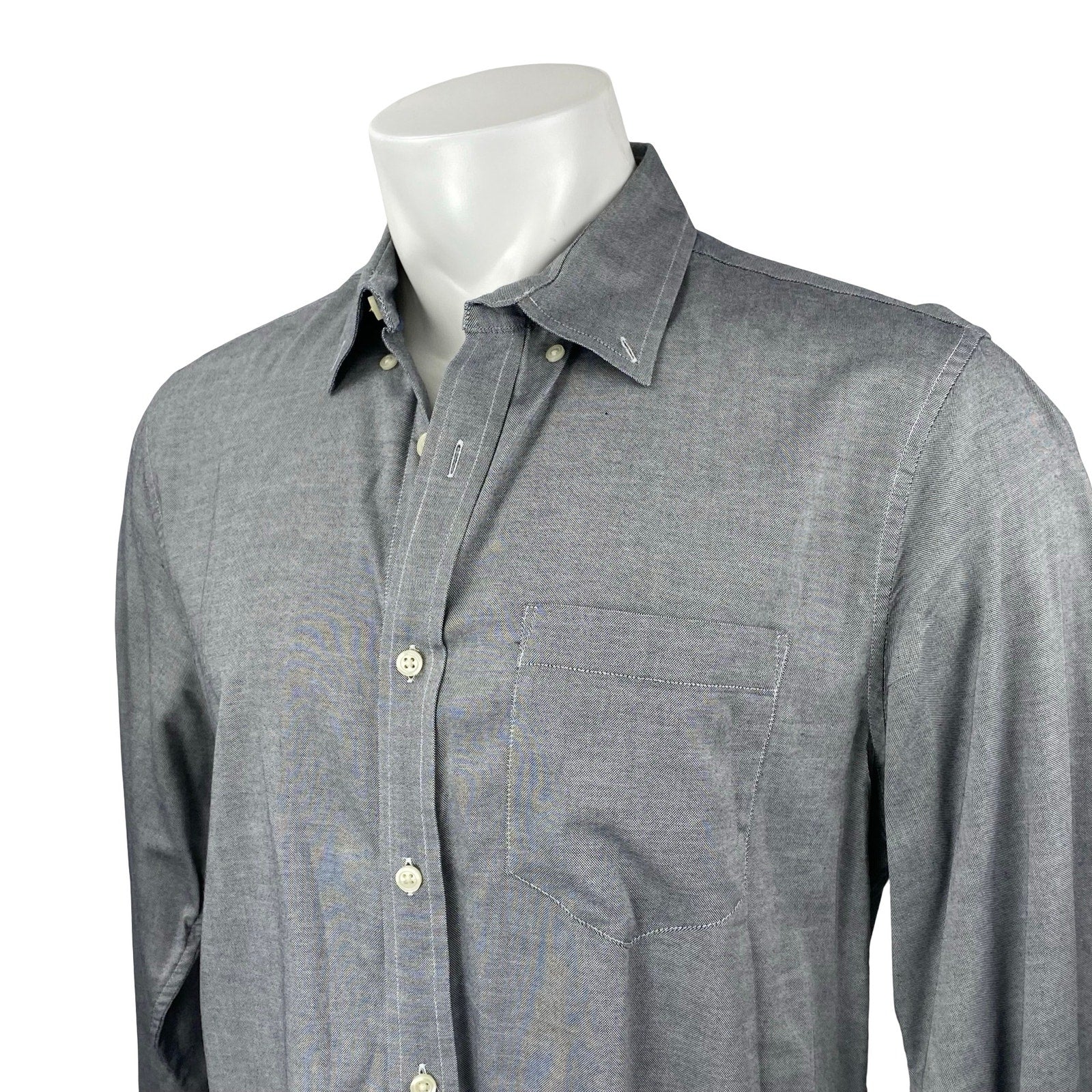 Banana Republic Gray Collared Long Sleeve Chest Pocket Button Down Shirt Top L - Image 3
