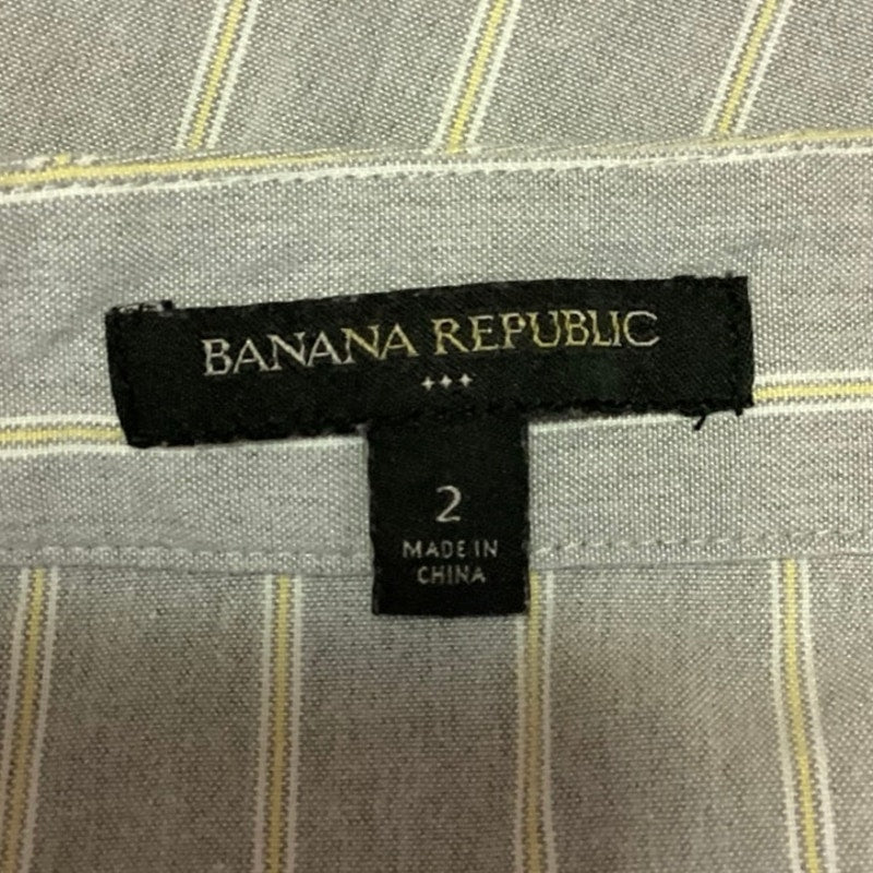 Banana Republic Gray Yellow Striped High Waisted Pull On Slit Midi Skirt Size 2 - Image 4