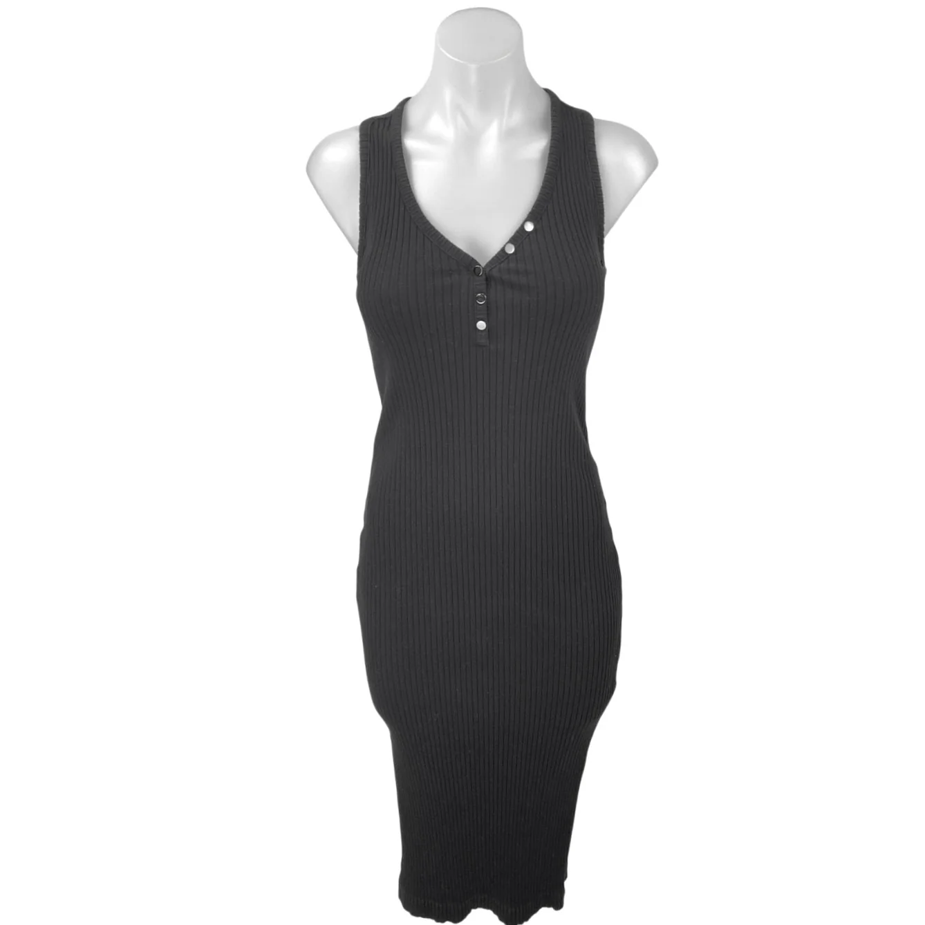 Banana Republic Heritage Black Sleeveless Knit Henley Bodycon Midi Dress XS
