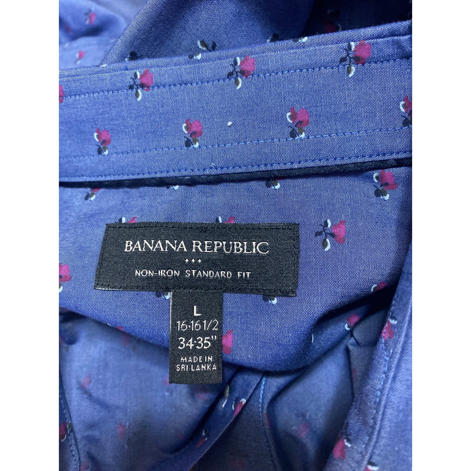 Banana Republic Mens Blue Floral Non Iron Long Sleeve Button Down Shirt Top Sz L - Image 3