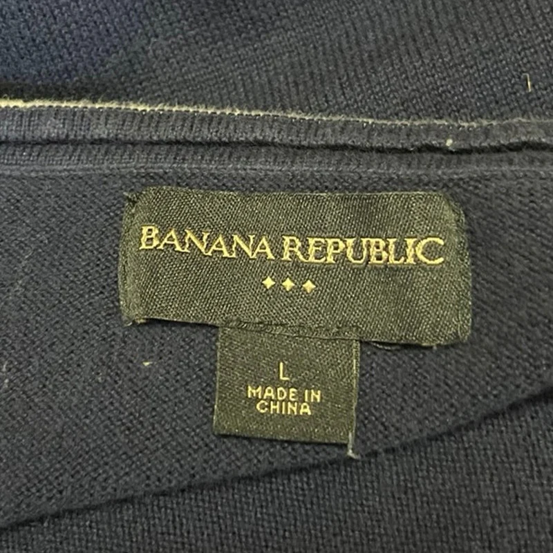 Banana Republic Men's Blue Grid Knit Long Sleeve V-Neck Sweatshirt Sweater Top L - Image 3