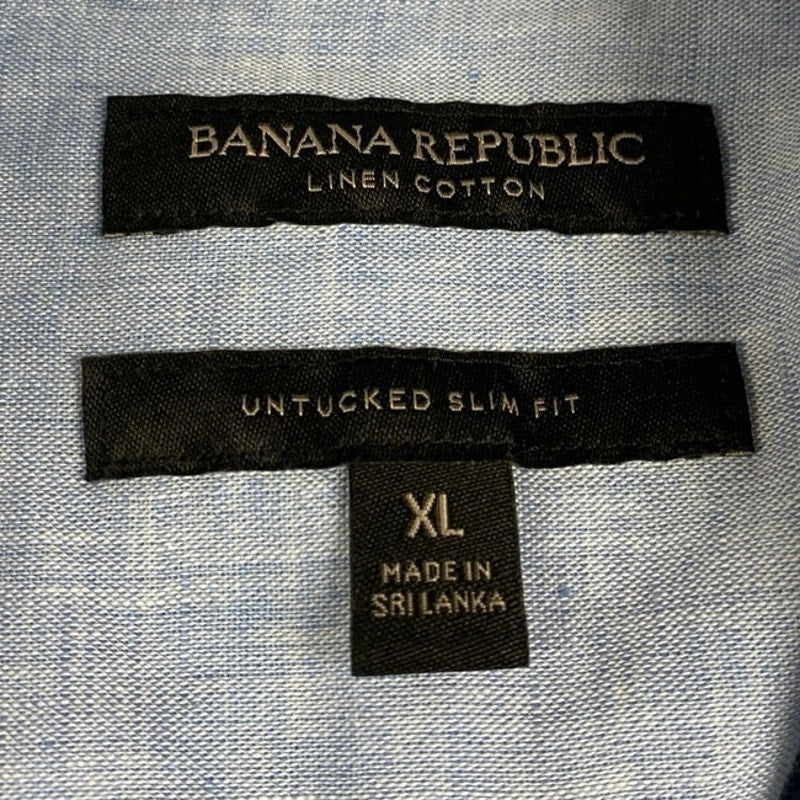 Banana Republic Men's Blue Linen Untucked Slim Long Sleeve Button Up Shirt XL - Image 3