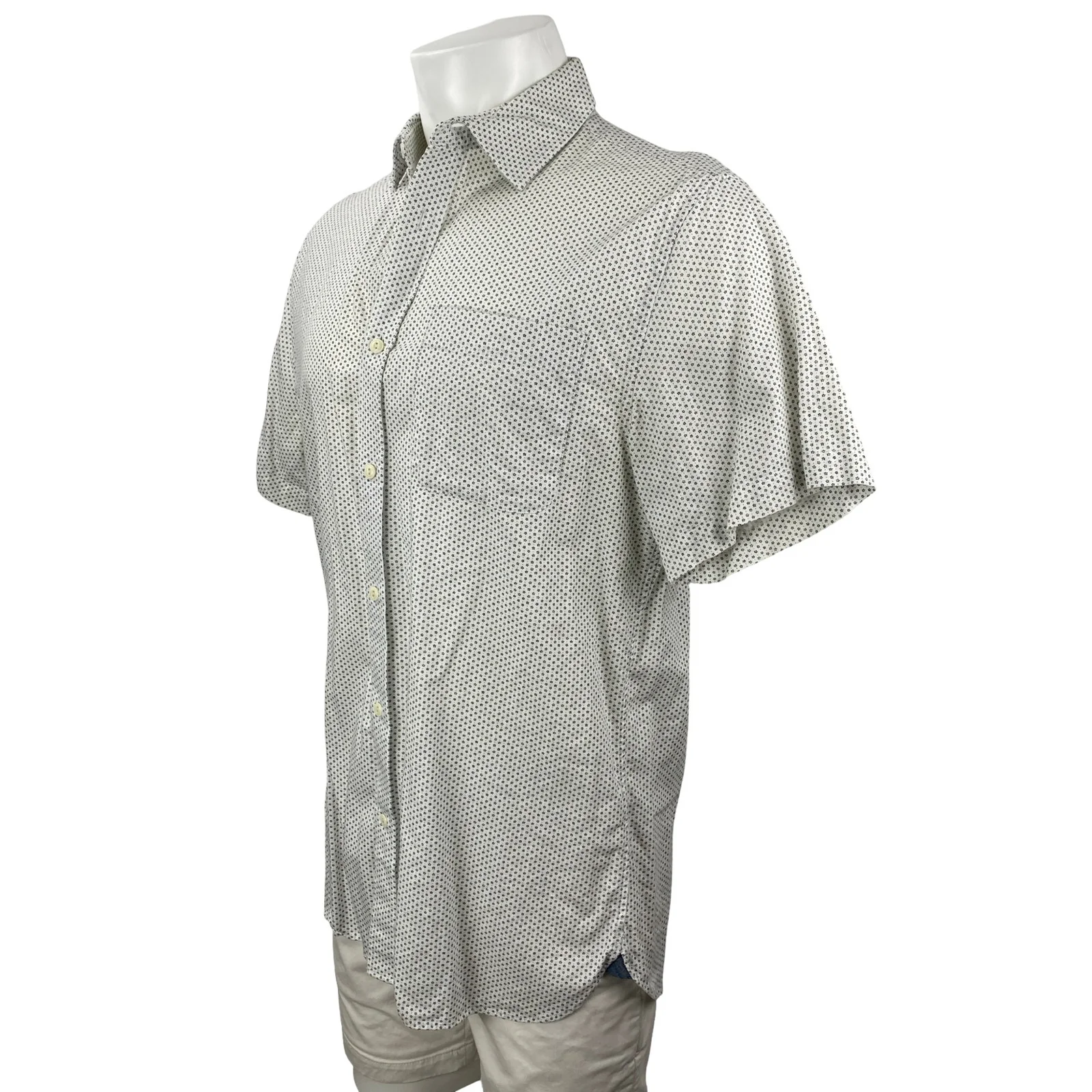 Banana Republic Men's White Slim Fit Floral Short Sleeve Button Down Shirt Top L - Image 2