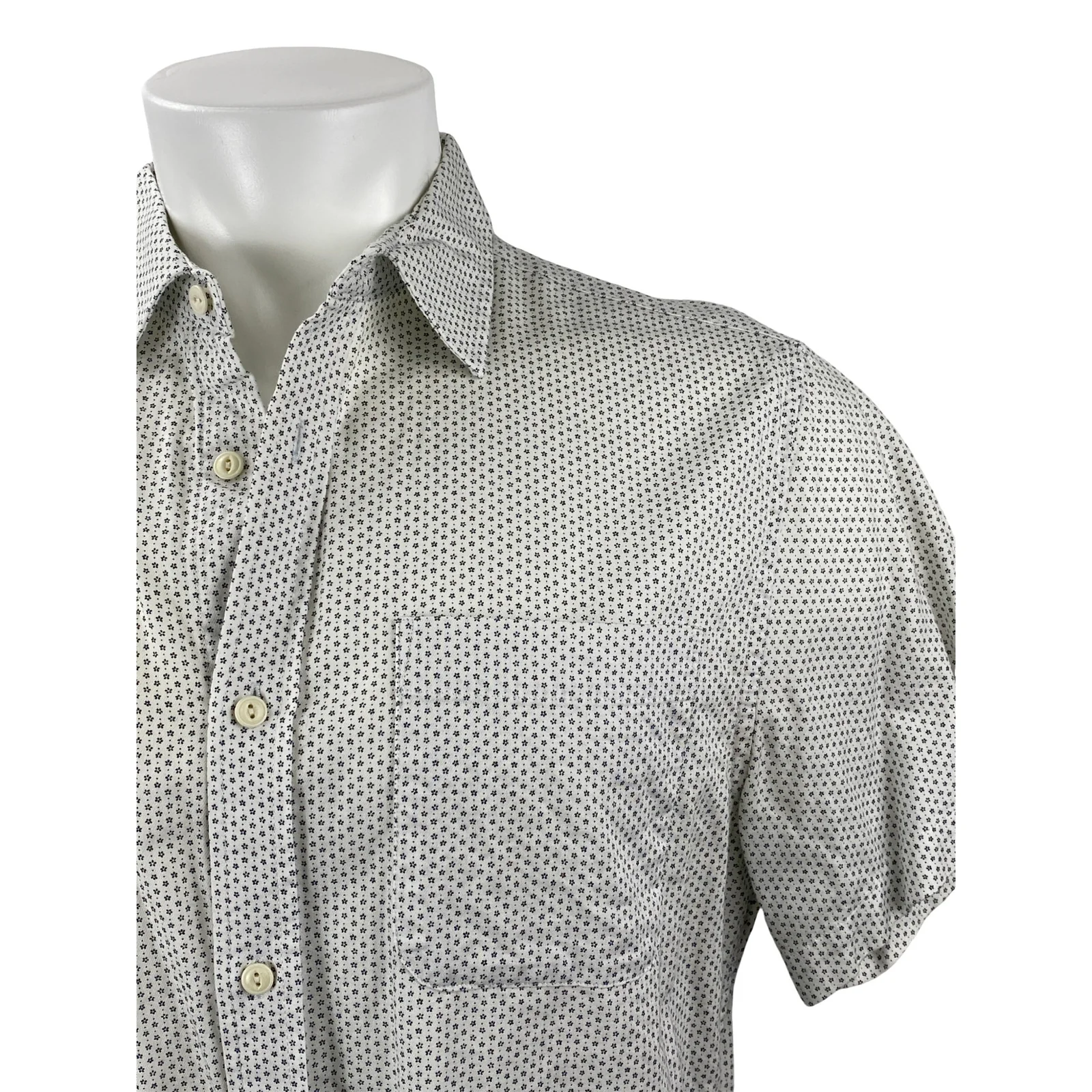 Banana Republic Men's White Slim Fit Floral Short Sleeve Button Down Shirt Top L - Image 3