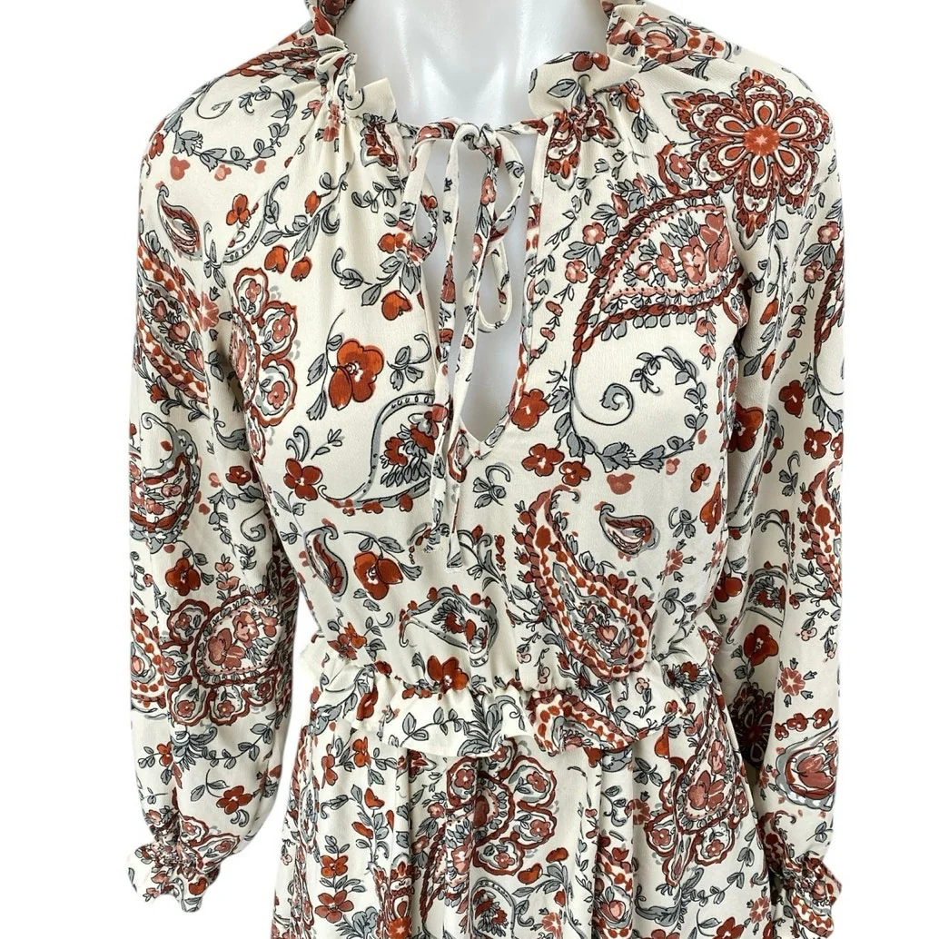 Banana Republic Multicolor Floral Paisley Long Sleeve Ruffle A Line Midi Dress 0 - Image 3
