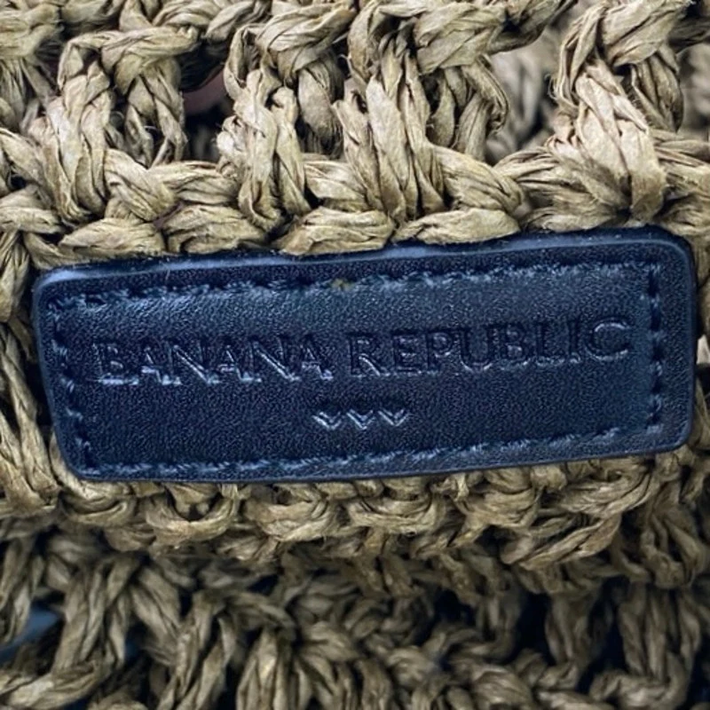 Banana Republic Paper Straw Shopper Tan Black Strap Vegan Beach Tote Bag OS - Image 5