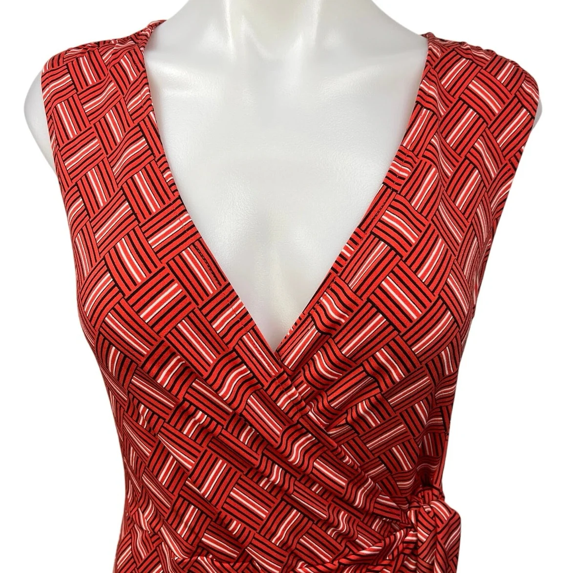 Banana Republic Red Sleeveless Deep V Printed Lines Mini Wrap Dress Size XS - Image 3