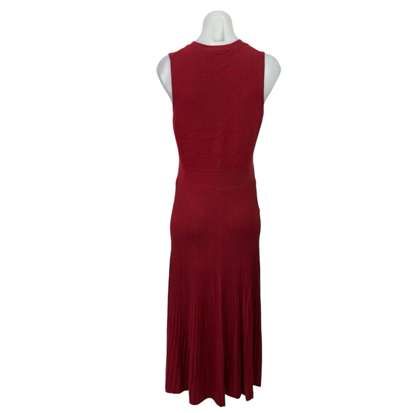 Banana Republic Red Sleeveless Pleated Midi Tank Flare A-Line Sweater Dress Sz M - Image 3
