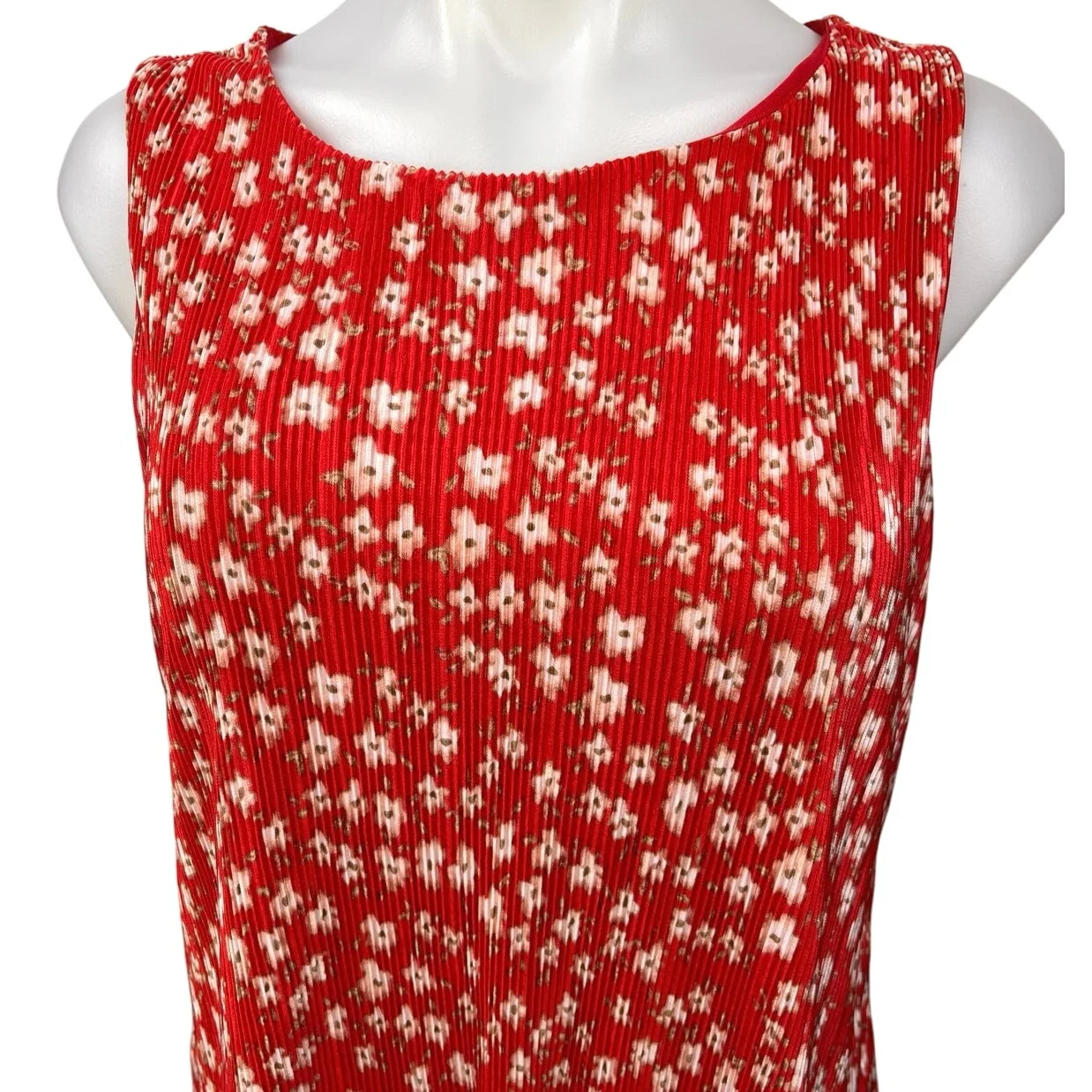 Banana Republic Red White Pleated Floral Sleeveless Boat Neck Blouse Top Size XS - Image 3