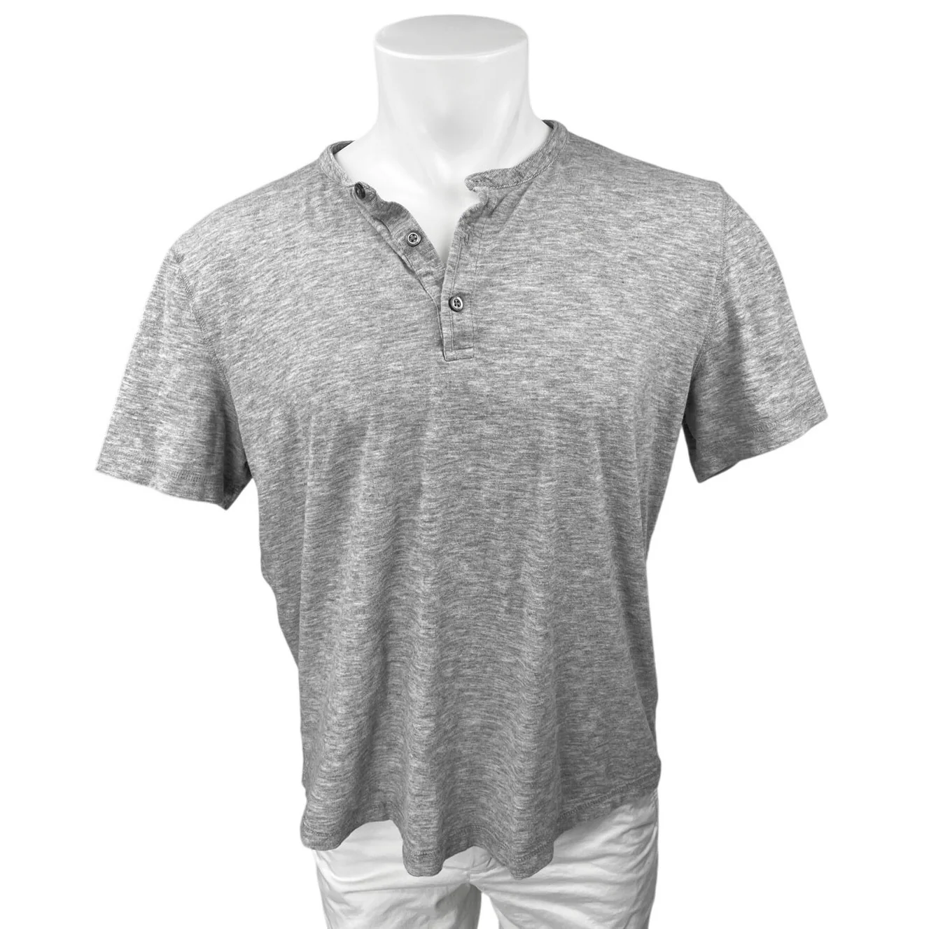 Banana Republic Vintage Tee Men's Gray Short Sleeve Henley Neck T-Shirt Top Sz L
