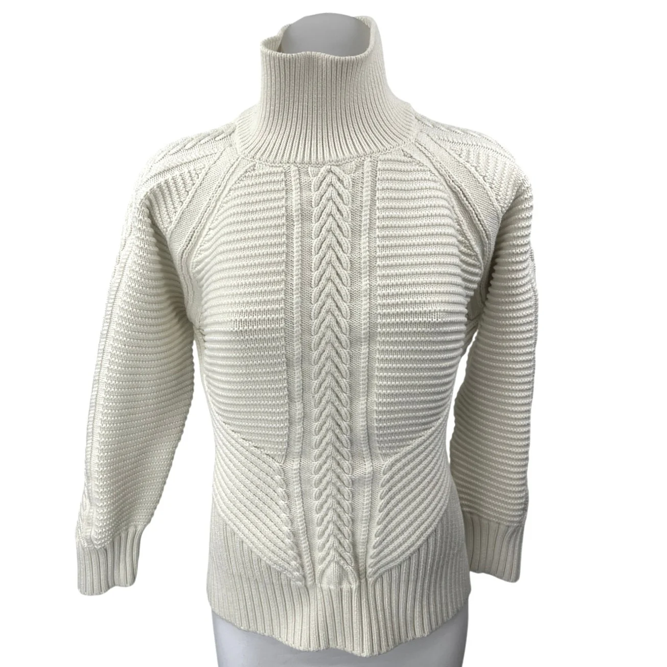 Banana Republic White Cable Knit Turtleneck Long Sleeve Pullover Sweater Top L